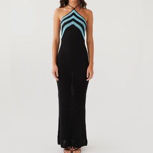 Peppermayo Masterpiece Halterneck Crochet Maxi Dress - Azure Stripe XS-S NWT